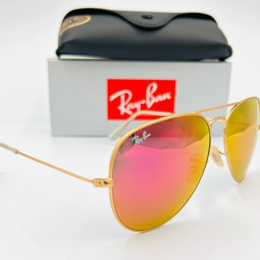 Ray-Ban Aviator Sunglasses RB3026 62-14mm Gold frame/Cyclamen Pink Flash 201 - Picture 2 of 10